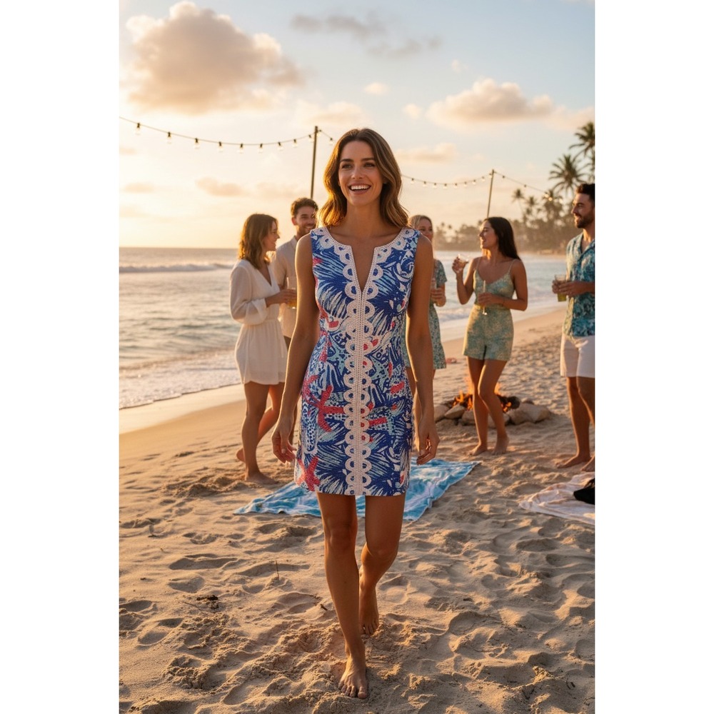 Lilly Pulitzer She She Shells Janice Shift Sleeveless Dress Size 0 Starfish